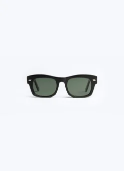 Fursac Black Rectangular Sunglasses Black - Green Lenses Sale