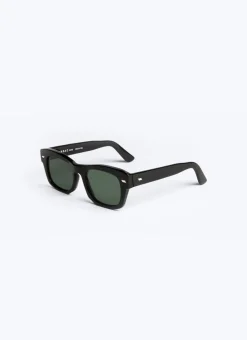 Fursac Black Rectangular Sunglasses Black - Green Lenses Sale