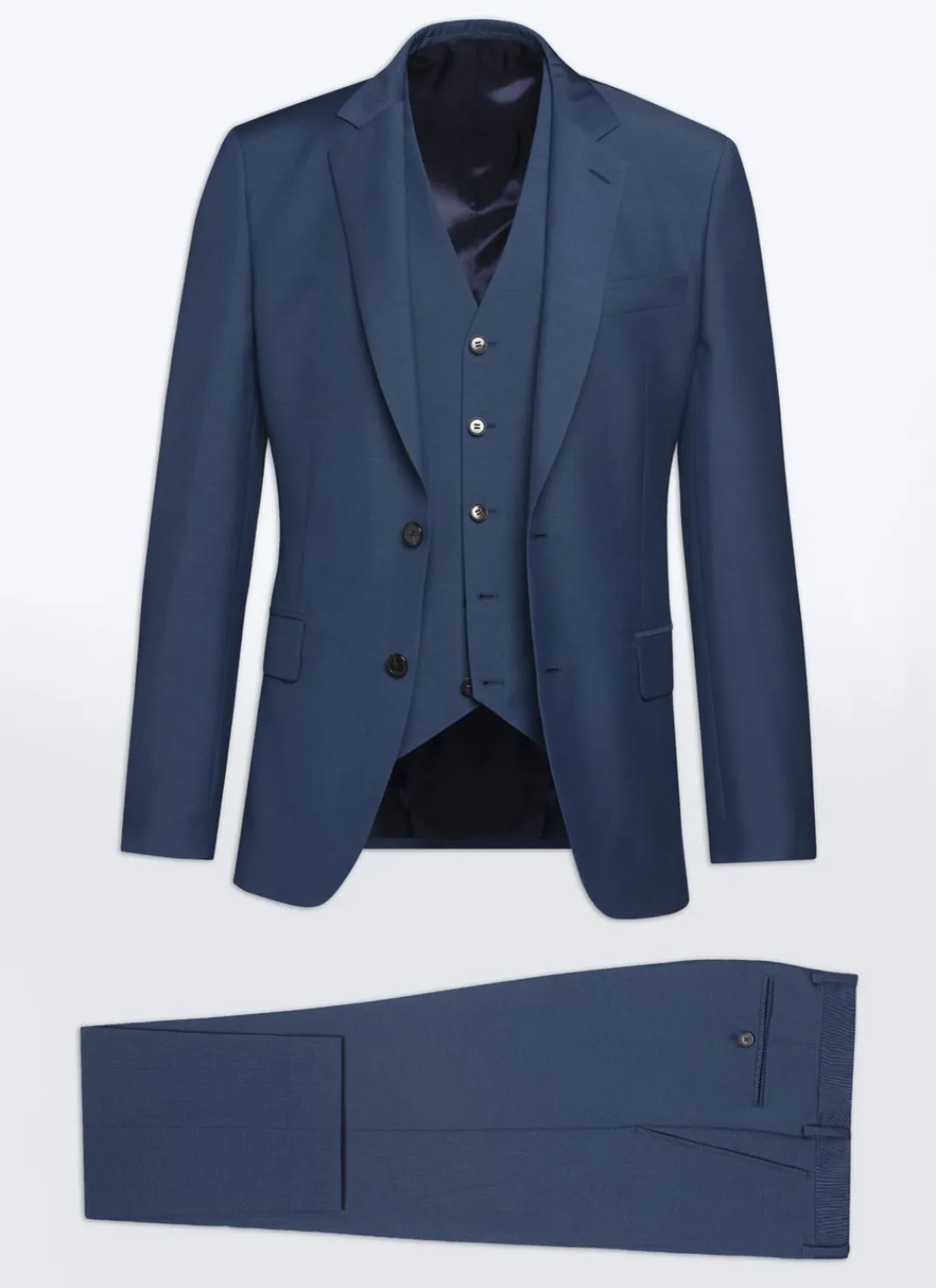 Fursac Blue Wool Serge 3-Piece Suit Sapphire Blue Discount