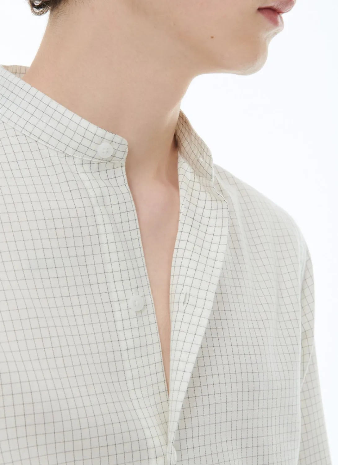 Fursac Brushed Cotton Shirt With Grandad Collar Ecru - Black Checks Best Sale