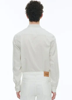 Fursac Brushed Cotton Shirt With Grandad Collar Ecru - Black Checks Best Sale