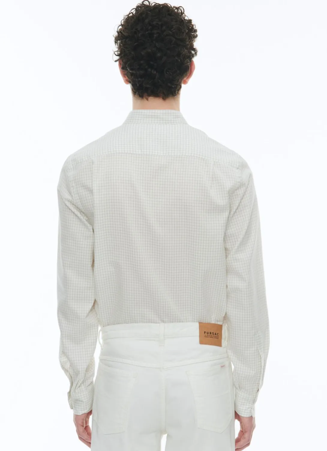 Fursac Brushed Cotton Shirt With Grandad Collar Ecru - Black Checks Best Sale