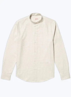 Fursac Brushed Cotton Shirt With Grandad Collar Ecru - Black Checks Best Sale