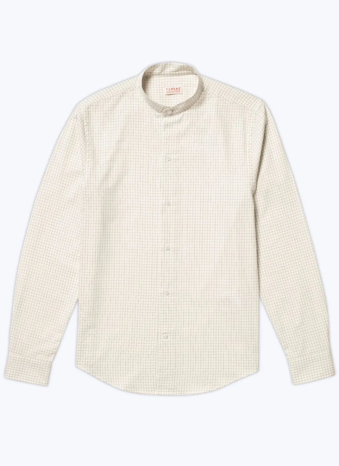 Fursac Brushed Cotton Shirt With Grandad Collar Ecru - Black Checks Best Sale