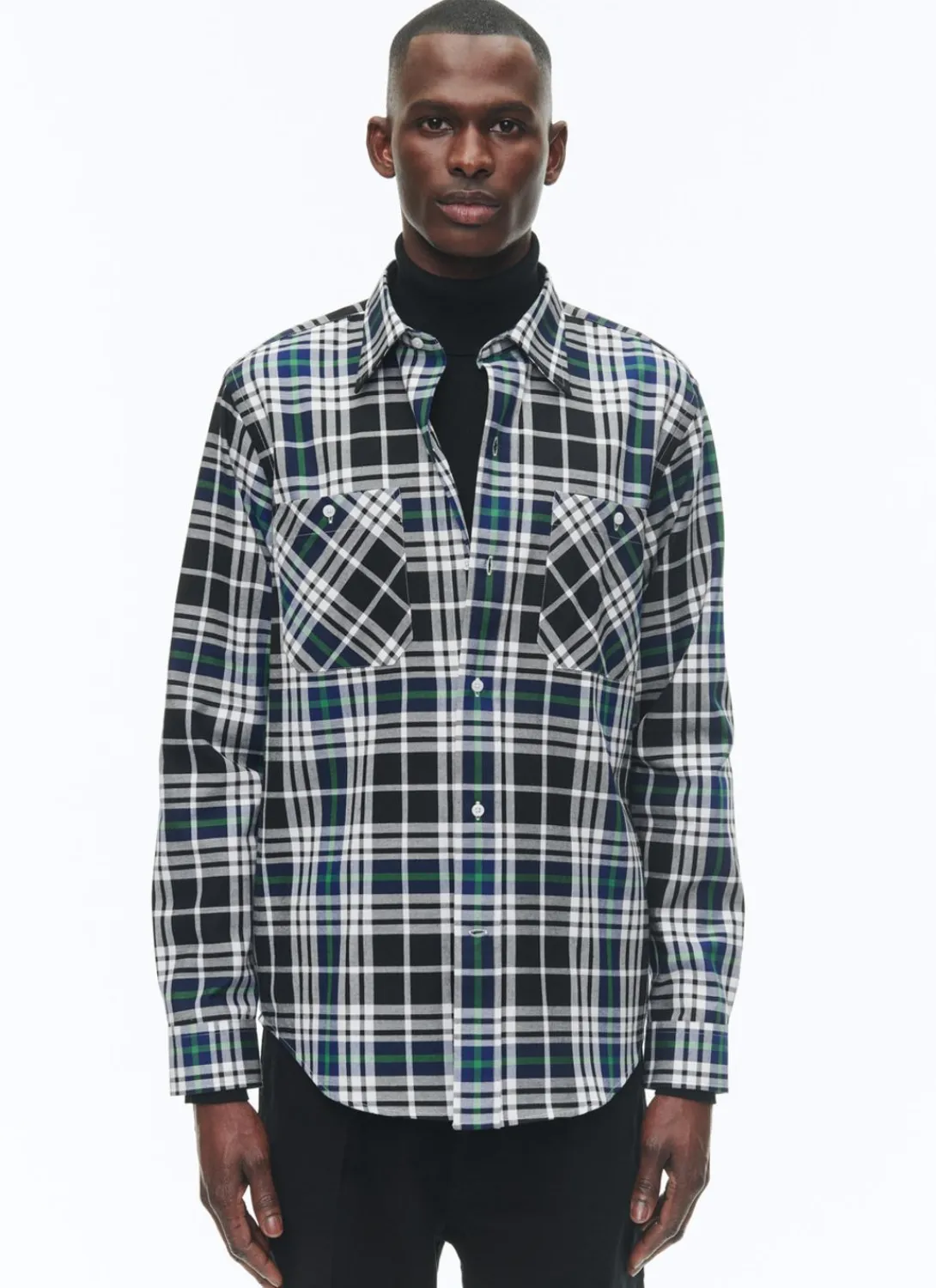 Fursac Brushed Cotton Shirt With Swallow Collar Black - Breton Tartan Online
