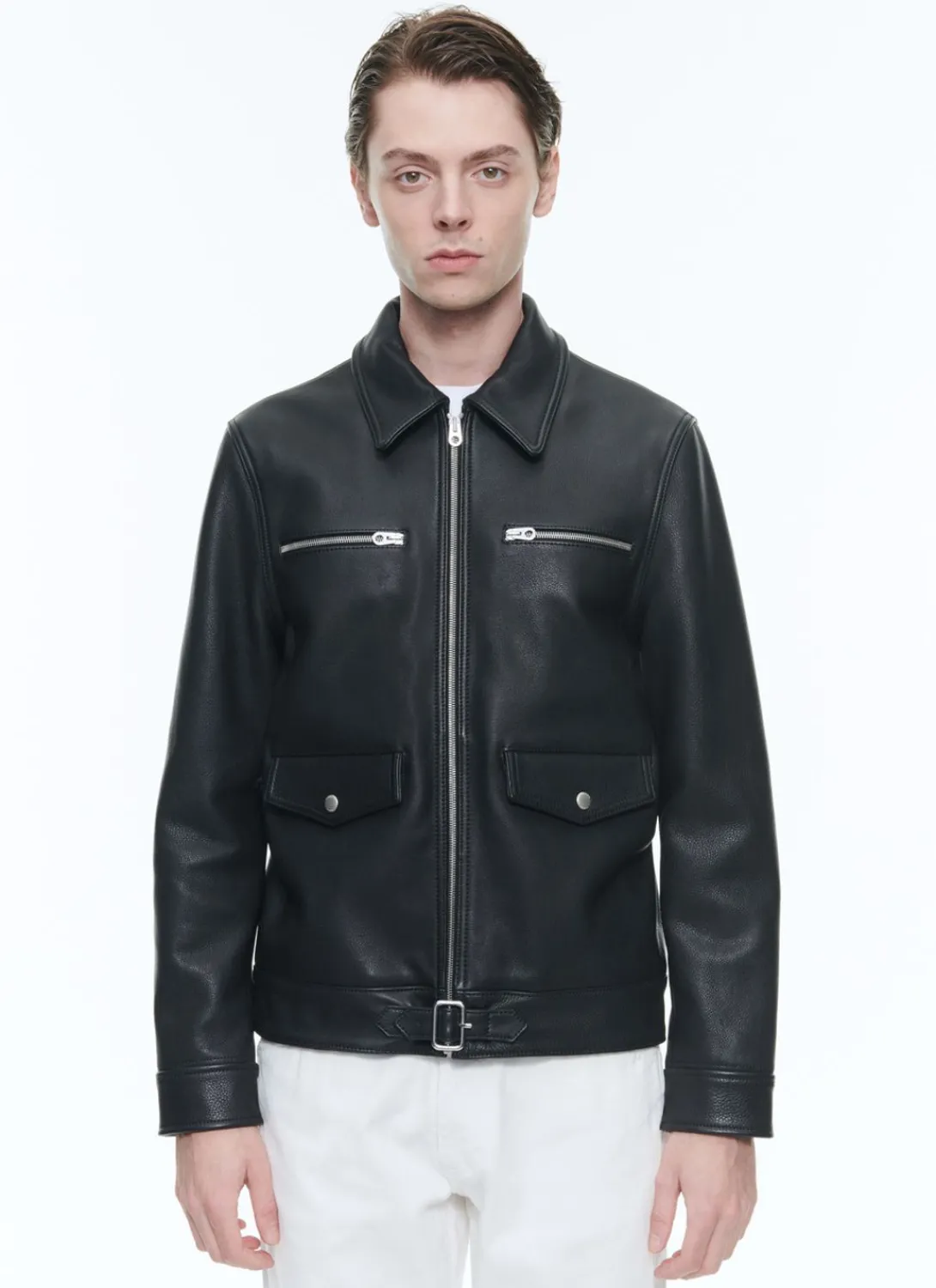 Fursac Calfskin Leather Jacket Black Flash Sale