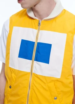 Fursac Canvas Sleeveless Down Jacket Yellow - Flag Pattern Hot