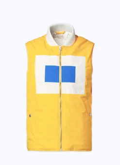 Fursac Canvas Sleeveless Down Jacket Yellow - Flag Pattern Hot