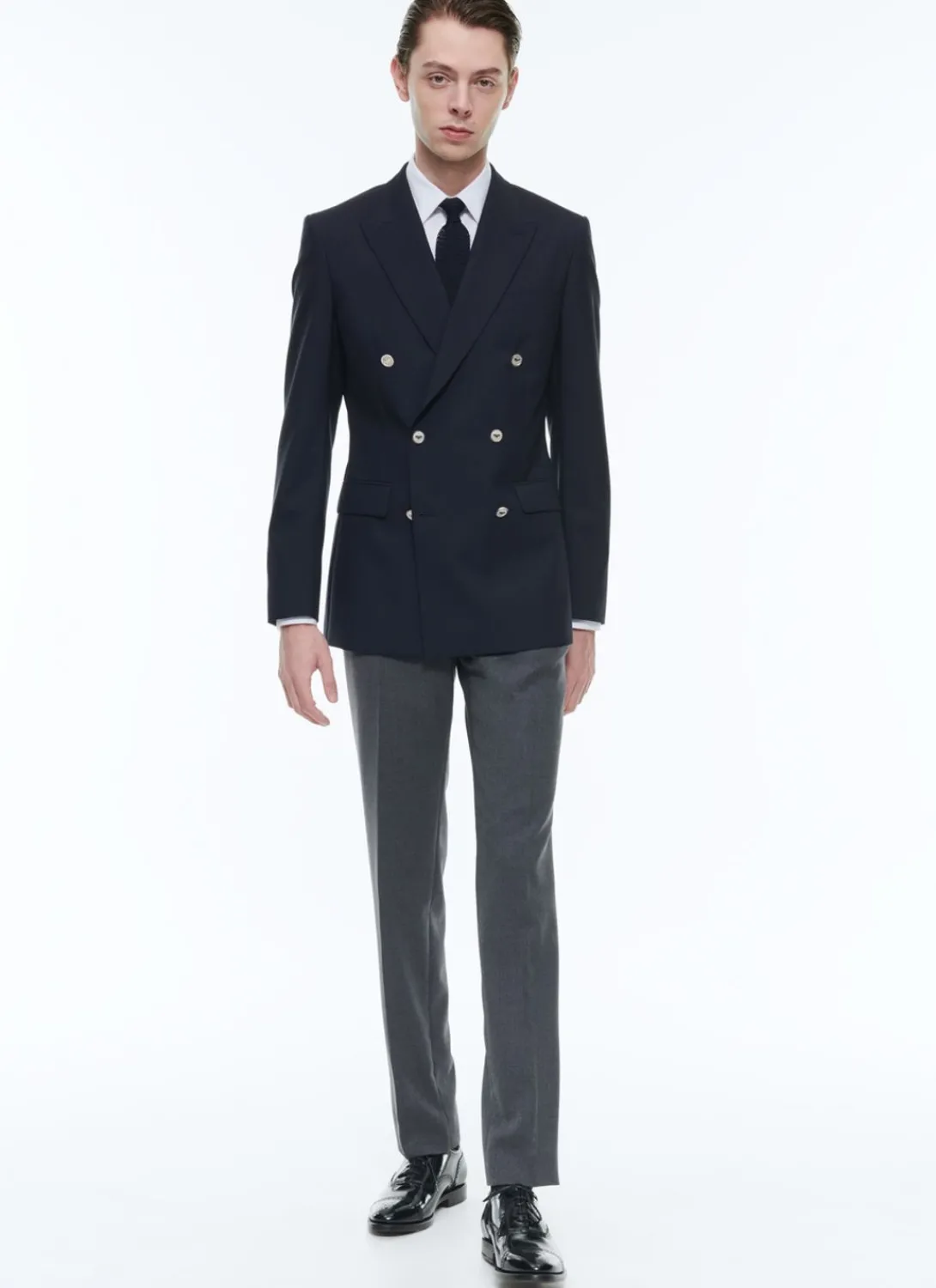 Fursac Certified Wool Double-Breasted Blazer Navy Blue Cheap