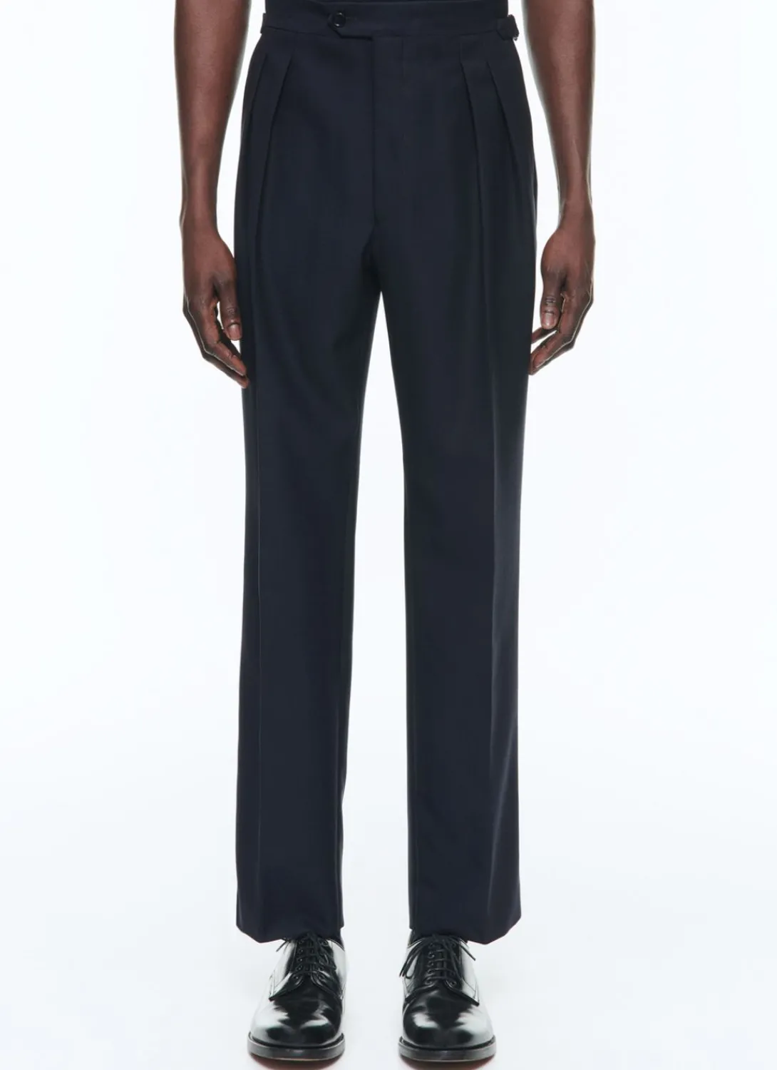 Fursac Certified Wool Pleated Trousers Navy Blue Cheap