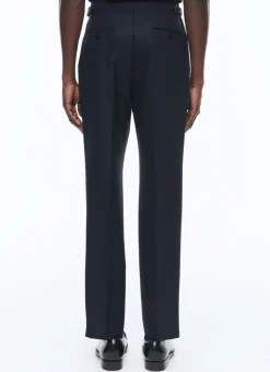 Fursac Certified Wool Pleated Trousers Navy Blue Cheap