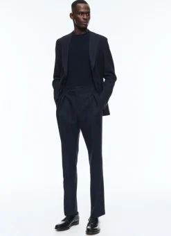 Fursac Certified Wool Pleated Trousers Navy Blue Cheap