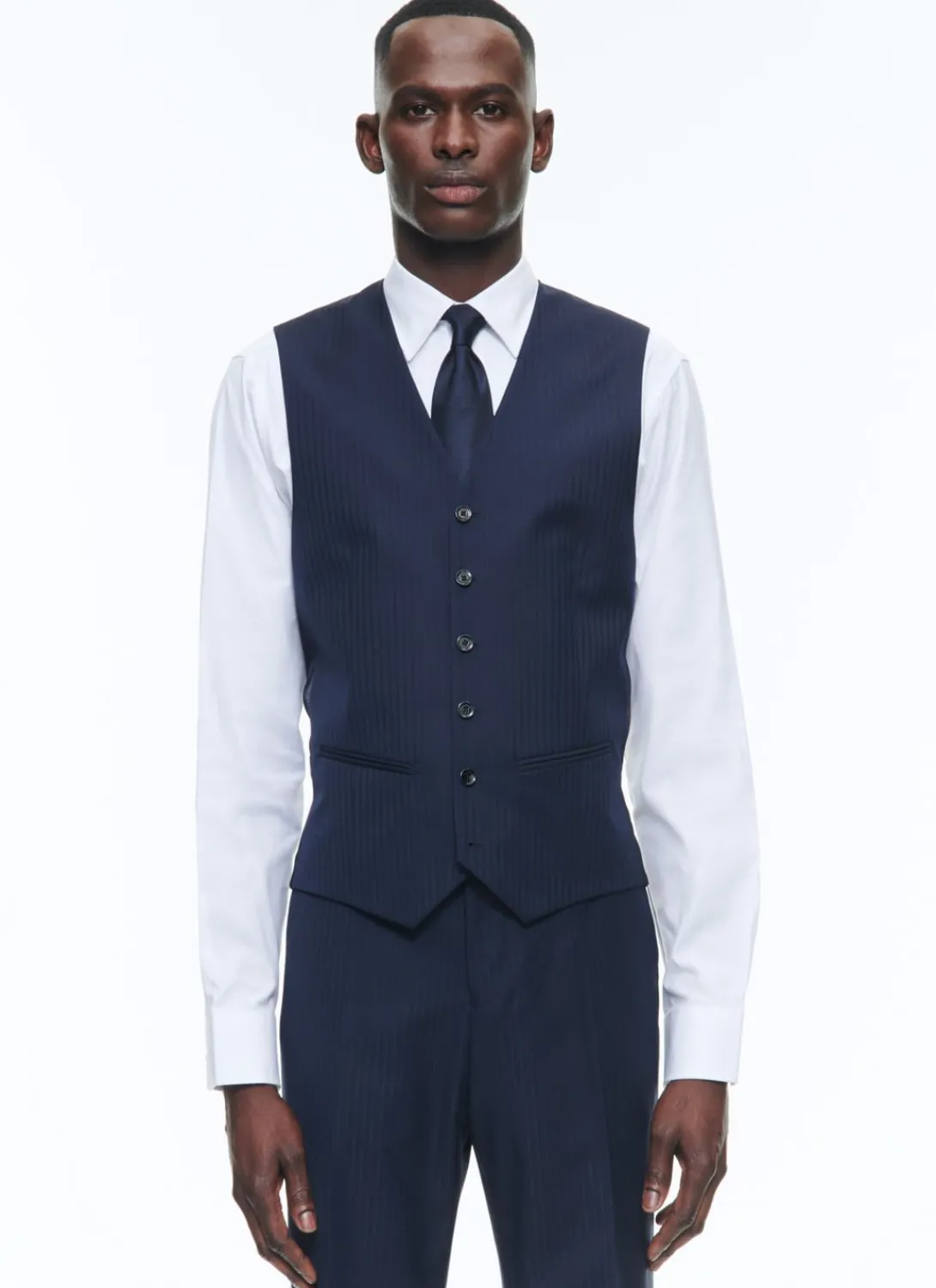 Fursac Certified Wool Suit Waistcoat Navy Blue - Tone On Tone Stripes Hot