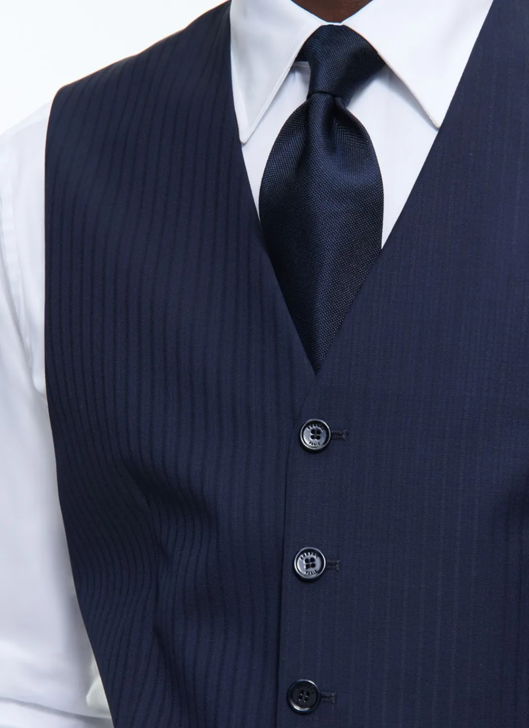 Fursac Certified Wool Suit Waistcoat Navy Blue - Tone On Tone Stripes Hot