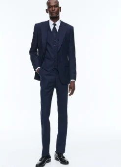 Fursac Certified Wool Suit Waistcoat Navy Blue - Tone On Tone Stripes Hot