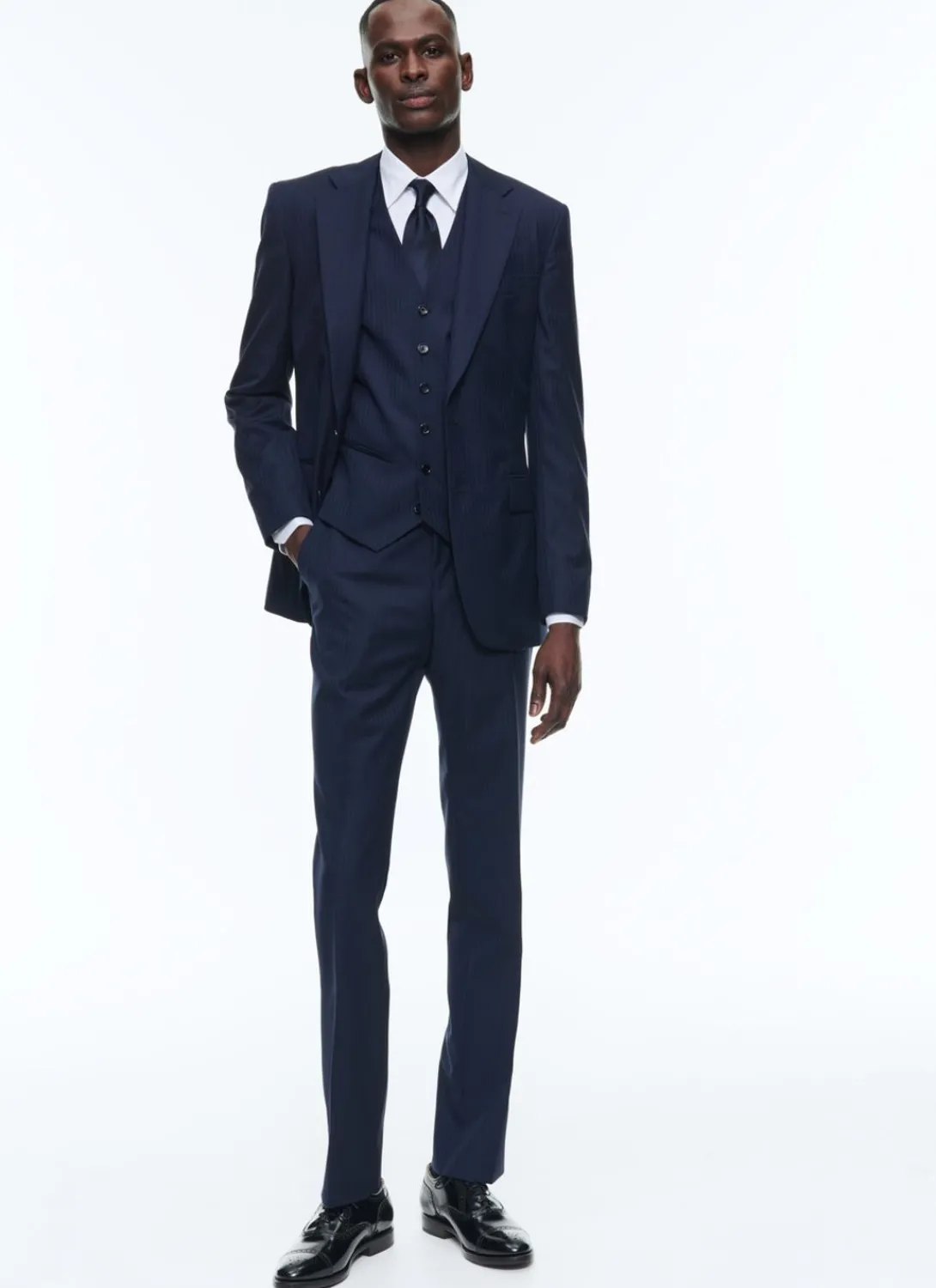 Fursac Certified Wool Suit Waistcoat Navy Blue - Tone On Tone Stripes Hot