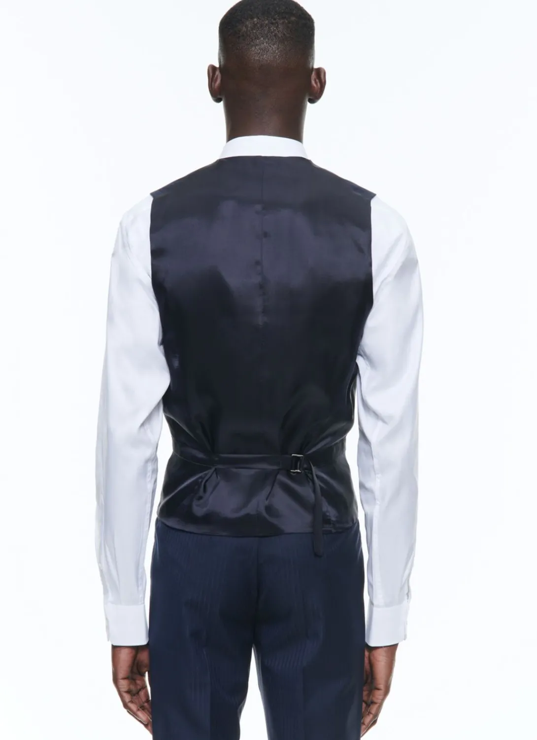 Fursac Certified Wool Suit Waistcoat Navy Blue - Tone On Tone Stripes Hot