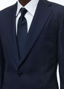 Fursac Certified Wool Suit With Stripes Navy Blue - Tone On Tone Stripes New