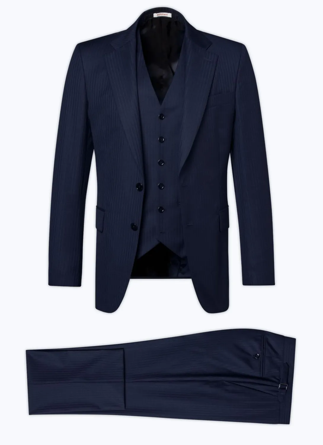 Fursac Certified Wool Suit With Stripes Navy Blue - Tone On Tone Stripes Discount
