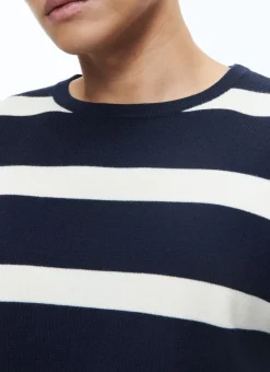 Fursac Certified Wool Sweater With Stripes Ecru And Navy Blue Stripes Hot