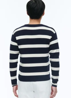 Fursac Certified Wool Sweater With Stripes Ecru And Navy Blue Stripes Hot