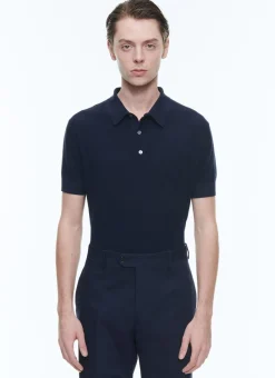 Fursac Cotton And Cashmere Polo Sweater Navy Blue Sale