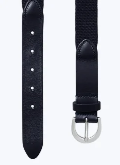 Fursac Cotton And Leather Knitted Belt Navy Blue New