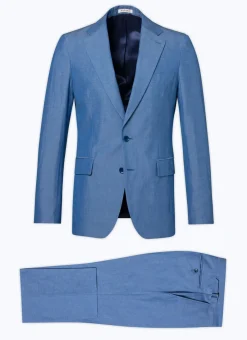 Fursac Cotton And Linen Chambray Suit Sky Blue Fashion