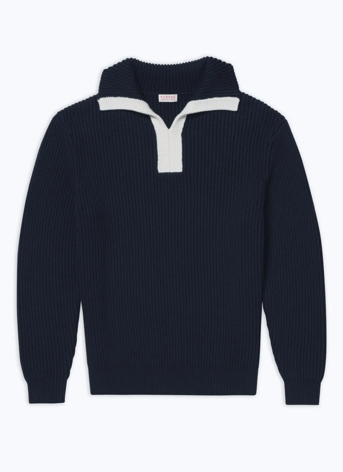Fursac Cotton And Wool Zip-Neck Sweater Navy Blue - White Collar Best Sale