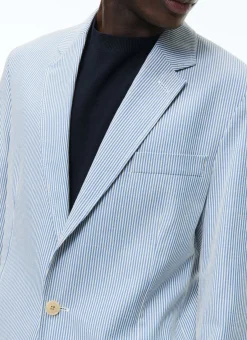 Fursac Cotton Canvas Jacket With Stripes White And Sky Blue Stripes Clearance