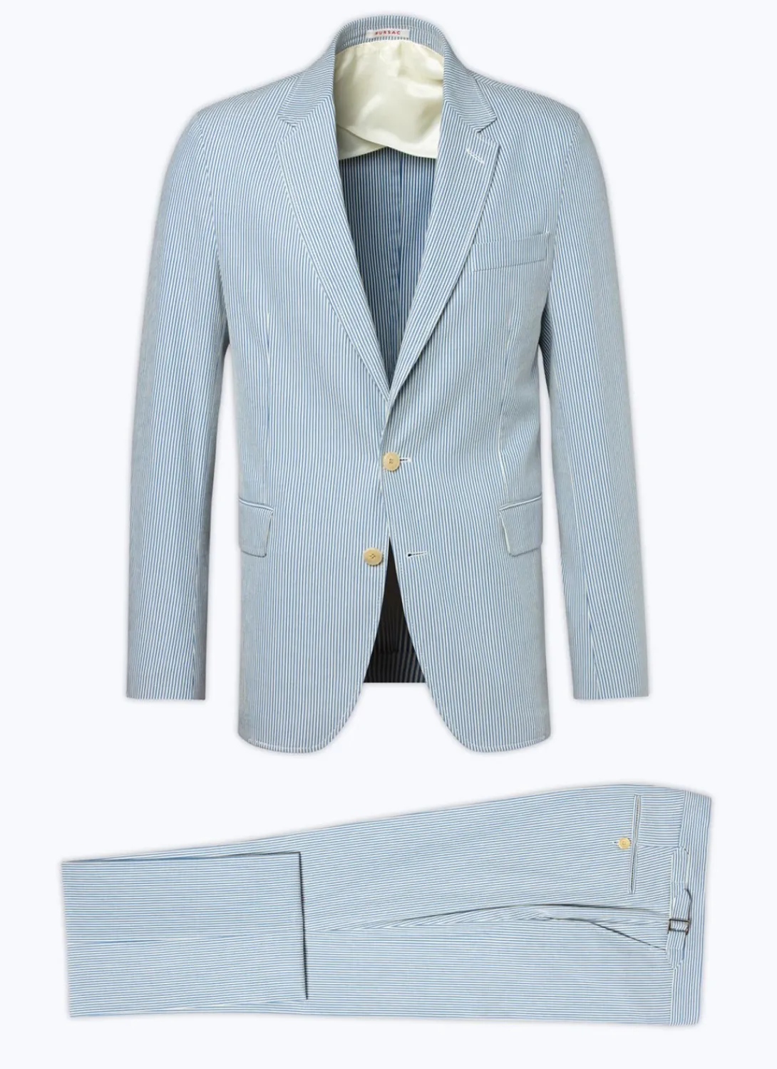 Fursac Cotton Canvas Suit With Stripes White And Sky Blue Stripes Fashion