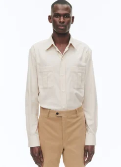 Fursac Cotton Flannel Overshirt Beige Fashion