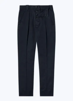 Fursac Cotton Gabardine Pleated Trousers Navy Blue Store