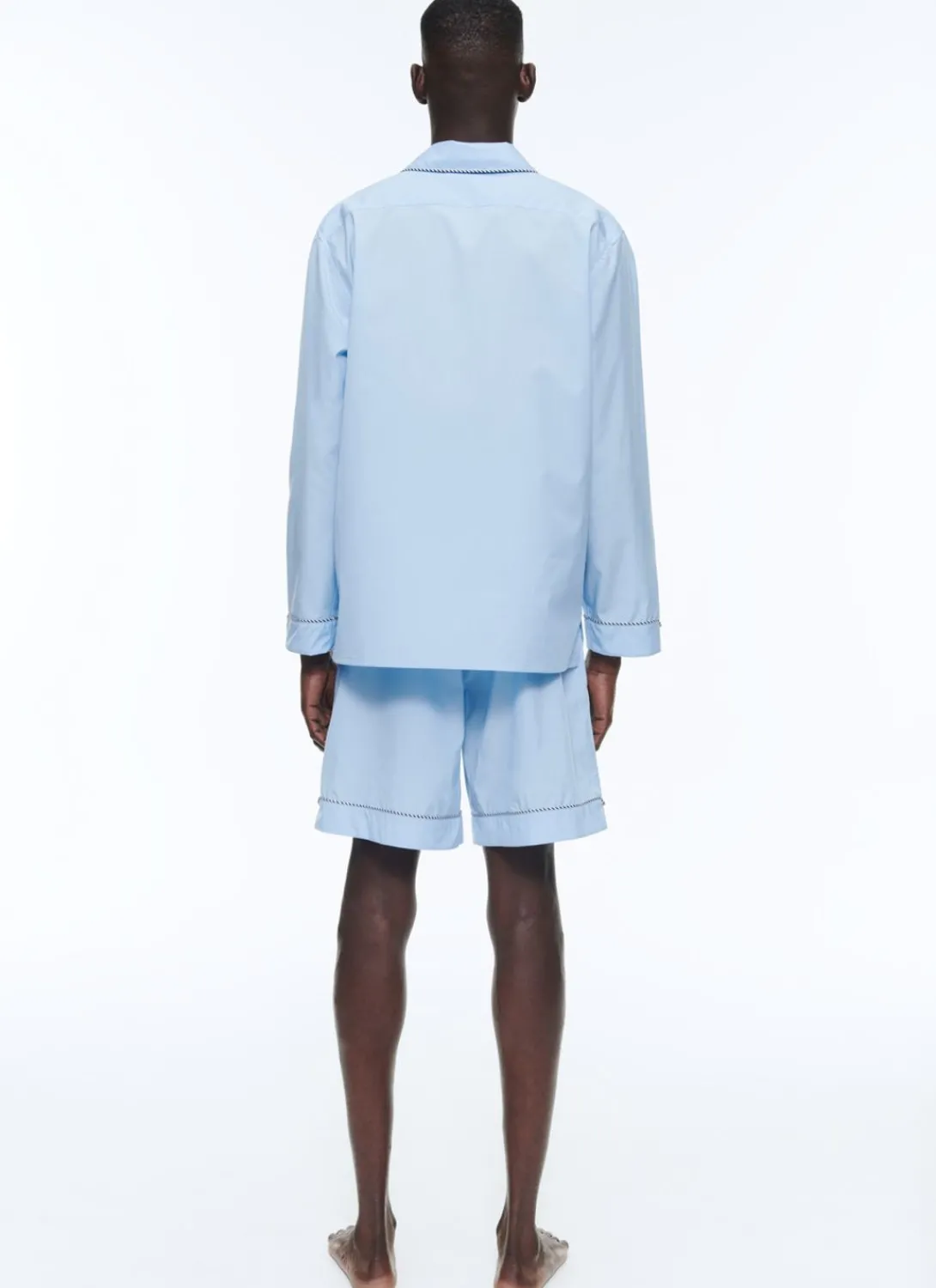 Fursac Cotton Poplin Pyjamas Sky Blue - Contrasting Piping Best Sale