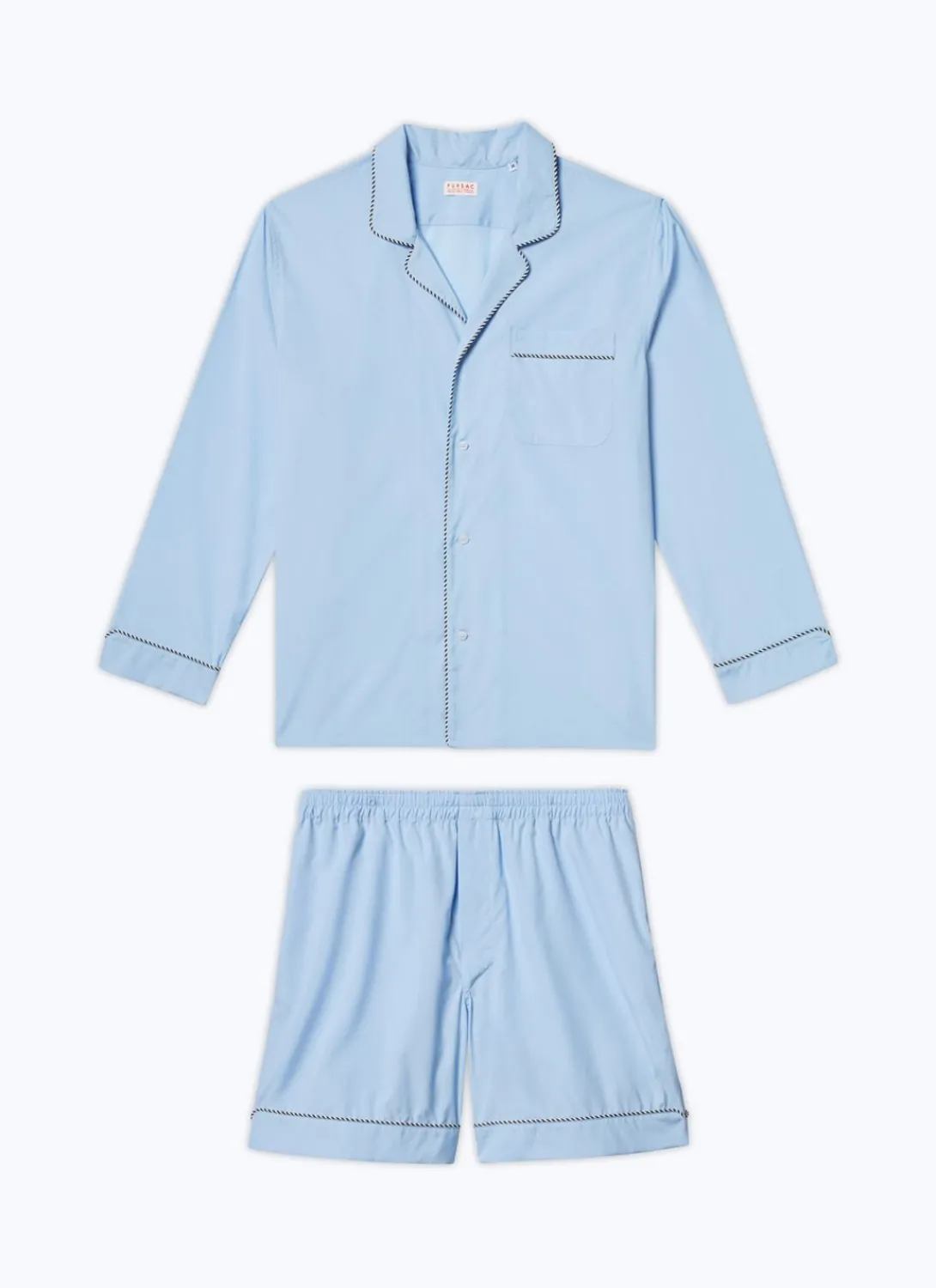 Fursac Cotton Poplin Pyjamas Sky Blue - Contrasting Piping Best Sale