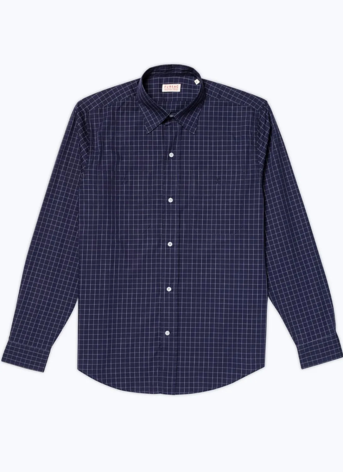 Fursac Cotton Poplin Shirt With Checks Navy Blue - White Checks Shop