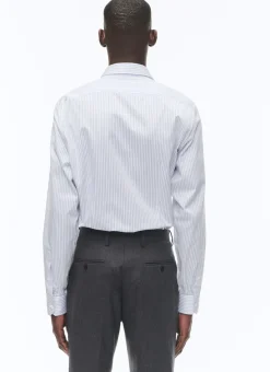 Fursac Cotton Shirt With Straight Collar White - Sky Blue And Black Irregular Stripes Shop