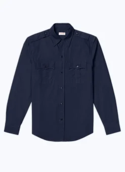 Fursac Cotton Shirt With Swallow Collar Navy Blue Best