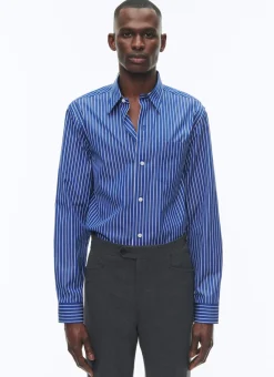 Fursac Cotton Shirt With Swallow Collar Cobalt Blue - White Stripes Store