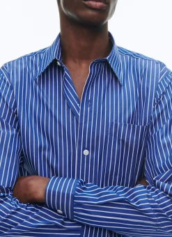 Fursac Cotton Shirt With Swallow Collar Cobalt Blue - White Stripes Store