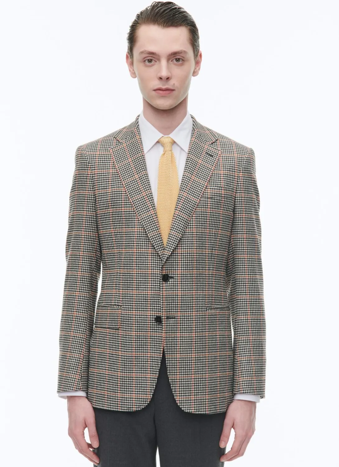 Fursac Fitted Jacket With Houndstooth Pattern Black And Cream Houndstooth Pattern With Orange Checks Discount