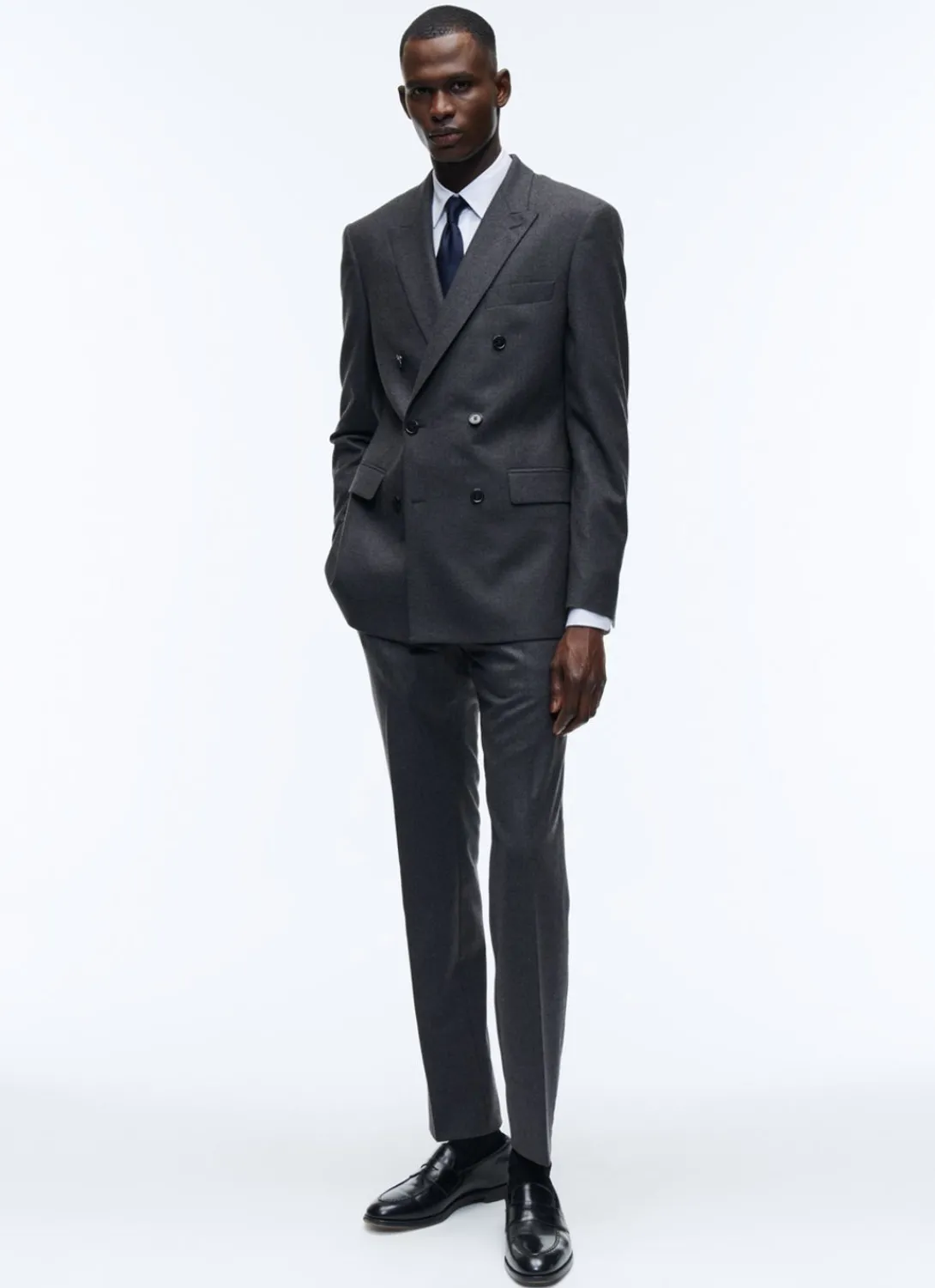 Fursac Grey Wool Flannel Double-Breasted Suit Charcoal Grey Cheap