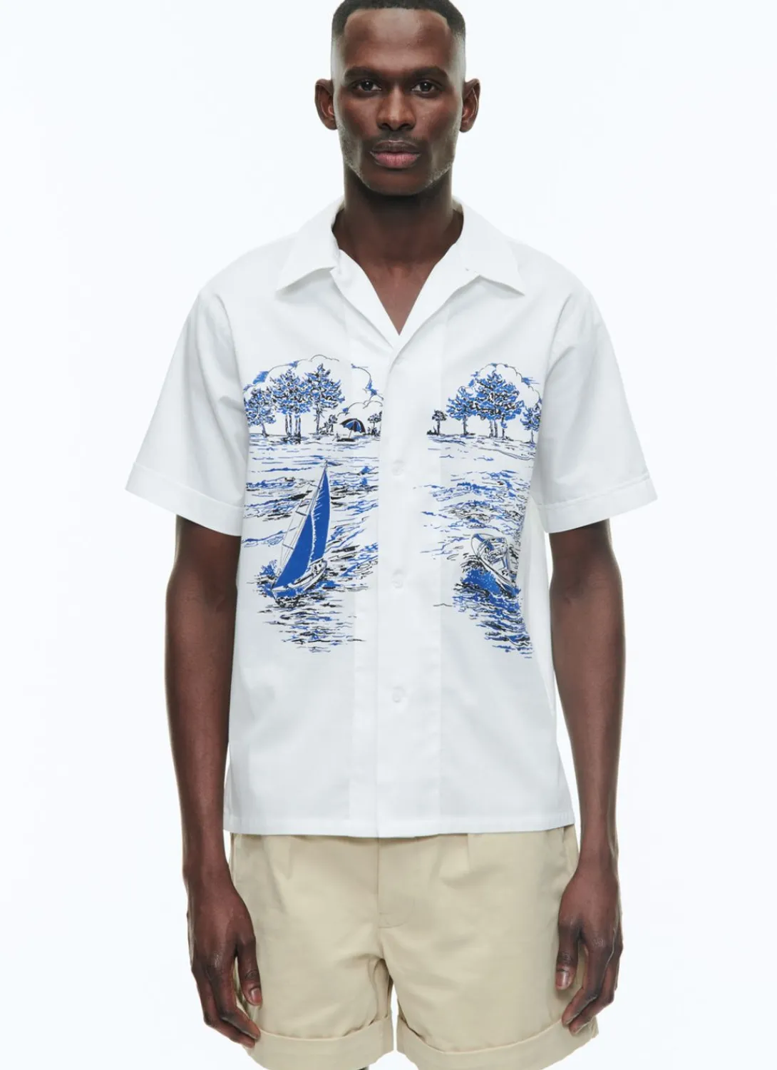 Fursac Hawaiian Shirt With Boats Print White - Boats Print Shop