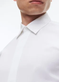 Fursac Honeycomb Cotton Hidden Placket Shirt White Hot
