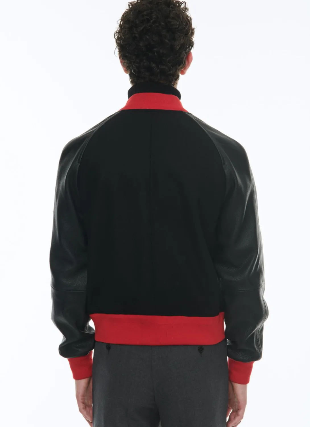 Fursac Lamb Leather And Wool Jacket Black - Red Ribbed Hems Sale