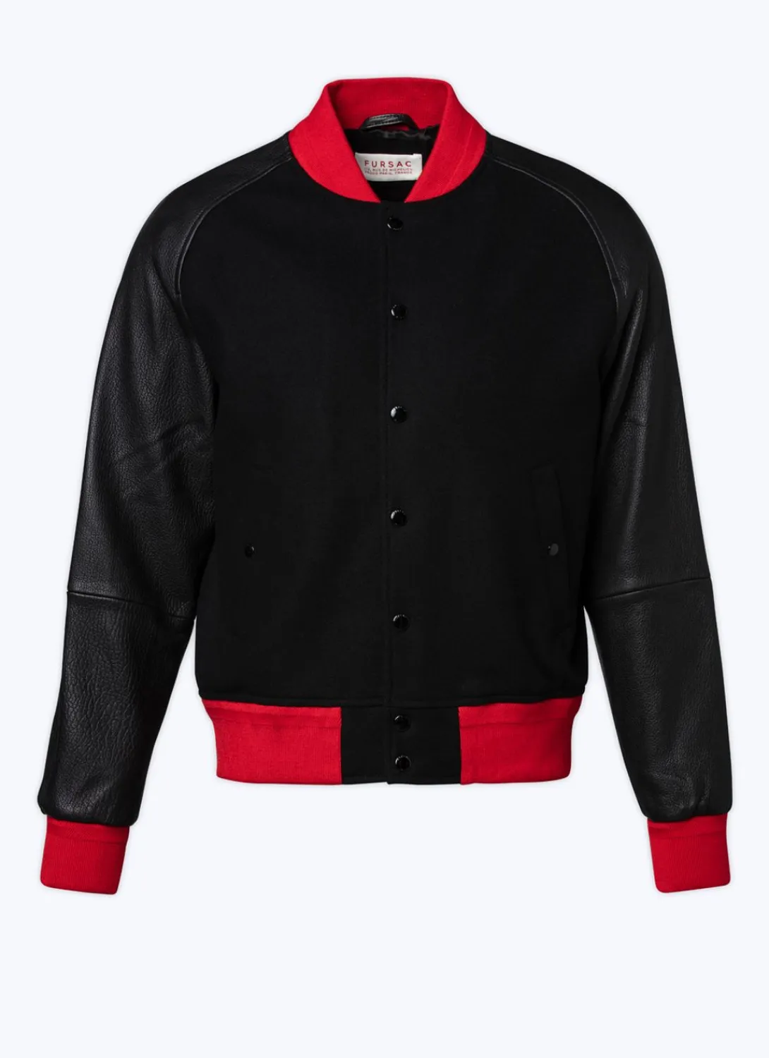 Fursac Lamb Leather And Wool Jacket Black - Red Ribbed Hems Sale