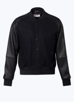 Fursac Lamb Leather And Wool Jacket Navy Blue Cheap