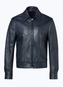 Fursac Lamb Leather Jacket Navy Blue New