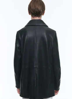 Fursac Leather Peacoat With Topstitching Black Best