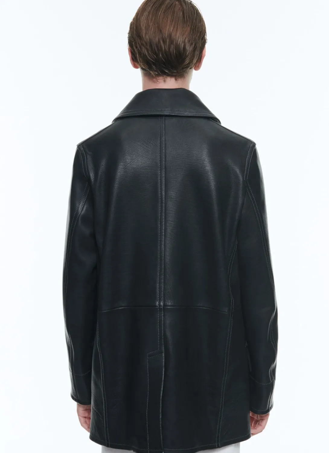 Fursac Leather Peacoat With Topstitching Black Best
